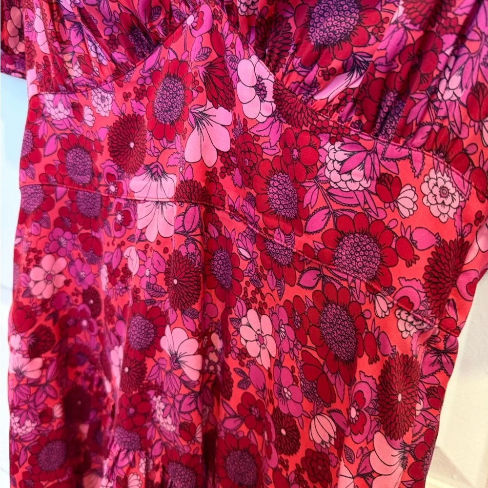 Topshop Willow Pink Floral Angel Sleeve Midi Dress US 4 UK 8 - Picture 4 of 9